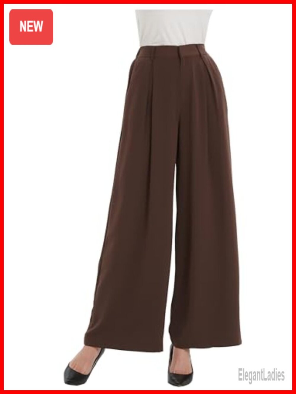 Women's High Waist Wide Leg Palazzo Business Pants Flowy Pleated Trousers